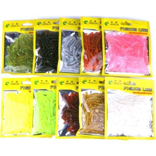 500Pcs/Pack Soft Fishing Lures 0.6g 55mm Artificial Bait fly Soft Worm Silicone Bait Fishing Tackle Wobblers