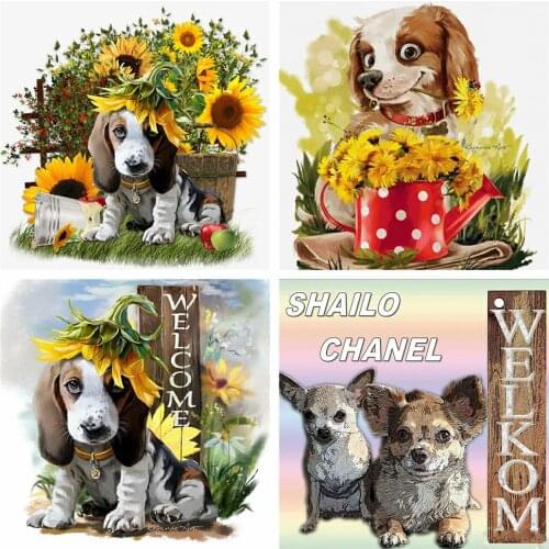 HUACAN Full Square 5d Diamond Painting Dog Mosaic Sunflower DIY Diamond Embroidery Animal Handicraft Home Decor