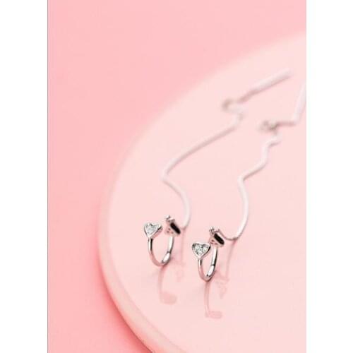Authentic Real 100% 925 Sterling Silver fine Jewelry Pull Through Threader earrings HEART Love Clip design zirconia GTLE2381