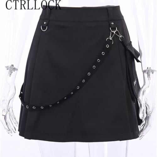 CTRLLOCK Techwear Gothic High Waist Skirt Women Movable Pocket Belt sexy A-line Skirts summer 2021