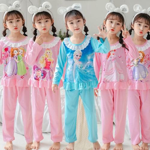 Spring and Autumn Childrens Pajamas Long-Sleeved Girl Little Girl Cute Cartoon Princess Big Girl Baby Homewear Set
