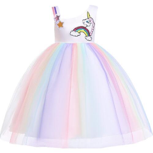 Girl Party Dress Rainbow Tutu Unicorn Dress Dance Princess Dress Cosplay Children Fancy Carnival Costume Dress Infant