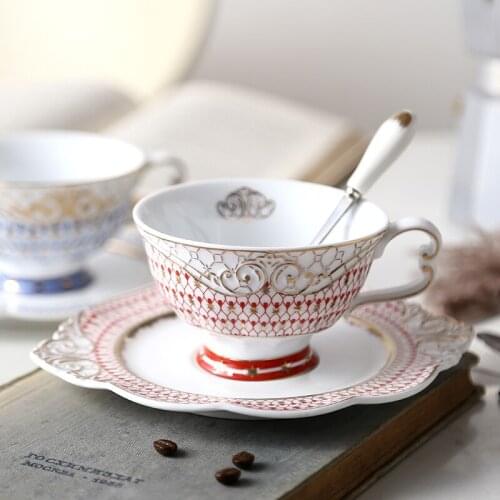 European Ceramic Coffee Cup Home Light Luxury Phnom Penh Cup And Saucer Water With Spoon Leisure Afternoon Tea Red Drinkware
