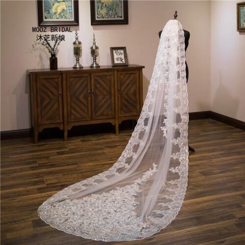 Cathedral Wedding Veil 2018 New Real Images Sequins Lace Edge Generous Bridal Veils