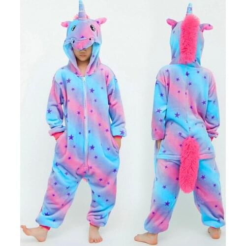 Boys Girls Unicorn Flannel Pajamas Children Sleepwear Animal Pyjamas 4 6 8 10 12 Years Animal Cartoon Kids Stitch Onesie