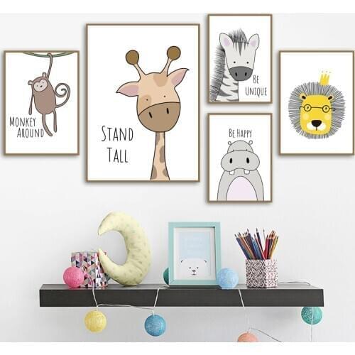 Zebra Hippo Giraffe Lion Monkey Nursery Wall Art Canvas Painting Nordic Posters And Prints Wall Pictures Baby Kids Room Decor