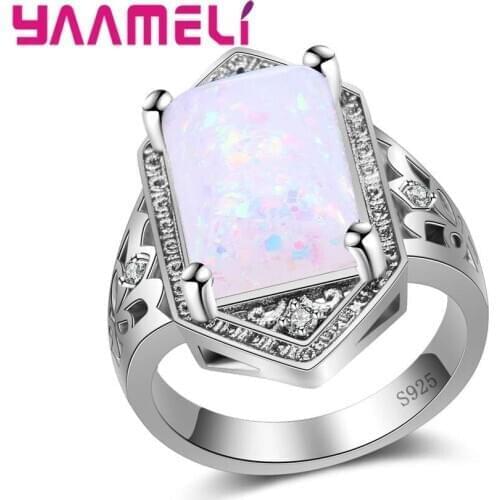 Classical Women Man Finger Rings 925 Sterling Silver Finger Rings Hard Opal White Cubic Zirconia Present Crystal Jewelry