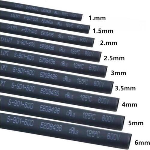 Round Diameter 1mm/1.5mm/2mm/2.5mm/3mm/3.5mm/4mm/5mm/6mm/8mm/10mm/Length 5M Heat Shrink Tubing Shrinkable Tube Black Wire Wrap