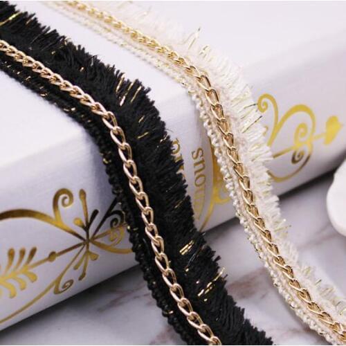 10Yards Beaded Gold Chain Fringe Trimming Tassel Lace Ribbon Scrapbooking Applique Embellishment Sewing Renda For Wedding Dress