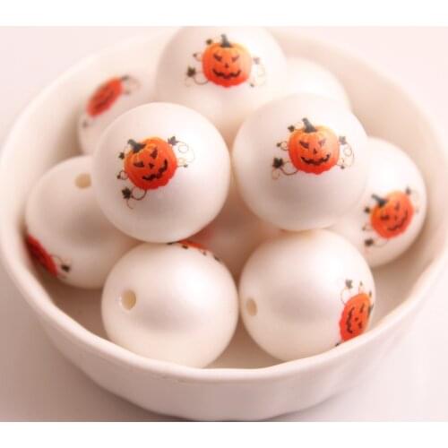 Kwoi Vita Custom Halloween 20MM 100pcs Chunky Acrylic Print Pumpkin Beads for Kids Necklace Jewelry