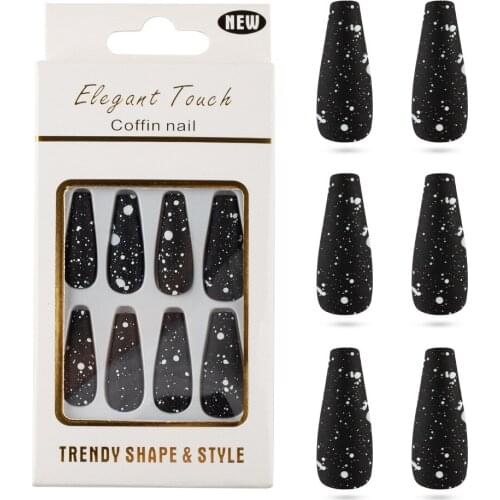 Matte 30-piece boxed T-shaped White Snowflake Ballet False Nails Color Wear Nail Patch Frosted Cow Pattern