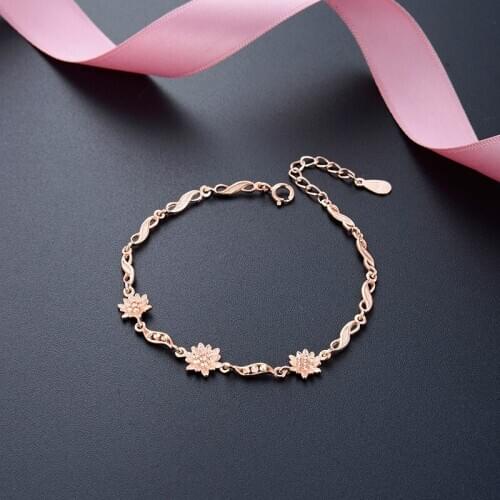 Fashion Bracelet Pure S925 Sterling Silver Rose Gold Lotus Fashion Silver Charm Bracelet Jewelry Accessories Gift For Women Gril