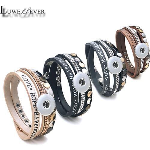 Fashion Multi-turn Love Hope Bangle 139 PU Leather 18mm 12mm Snap Button Bracelet Interchangeable Charm Jewelry For Women Gift