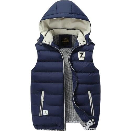 Mens Winter Vest Down Vest Men Casual Waistcoat Sleeveless Jackets Men Hooded Vest Detachable Hat Outwear Warm Coats New Top 5XL