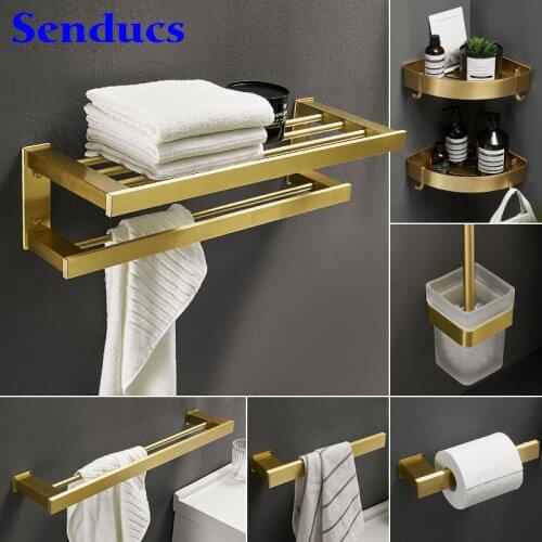 Bathroom Hardware Set Quality Stainless Steel Towel Rack Brushed Gold Bathroom Hardware Luxury Gold Bathroom Hardware Set