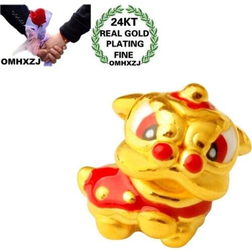 OMHXZJ Wholesale CA356 European Fashion Woman Man Party Birthday Wedding Gift Lion Beads DIY Accessories 24KT Gold Pendant Charm