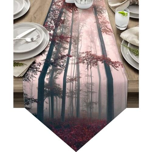 Autumn Woods Mysterious Fog Table Runners Modern Home Dining Room Decor Table Cloth Wedding Party Table Runners