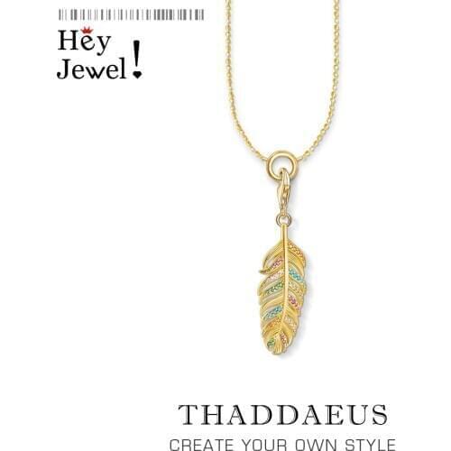 Charm Necklace Feather Gold,2020 Autumn Summery Lightness New Fine Jewelry Europe 925 Sterling Silver Bijoux Gift For Women