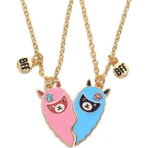 20 sets BFF Necklace Best Friends Heart Rhinestone Pendant Animal Liama Couple Necklace Set Cartoon Jewelry Women Gift Wholesale