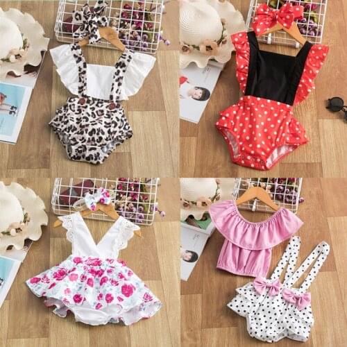 Baby Girls Ruffle Leopard Rompers Summer Newborn Sleeveless Jumpsuit Headband Clothes Set Infant Bodysuit Mini Mouse Outfits