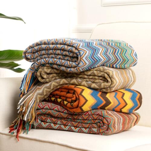 OLIVE Knit Stripe Blanket Super Soft Bohemia Blanket For Bed Throw Blanket With Tassel Plush Velvet Warm Decorative Blankets