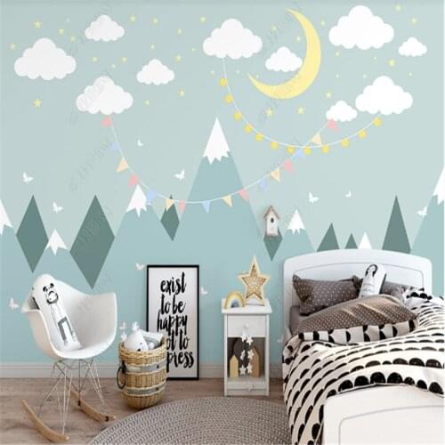 Custom Minimalist Kids Room Wallpaper Starry Sky Valley Cartoon Childrens Room Interior Background Mural Wall Paper Home Decor