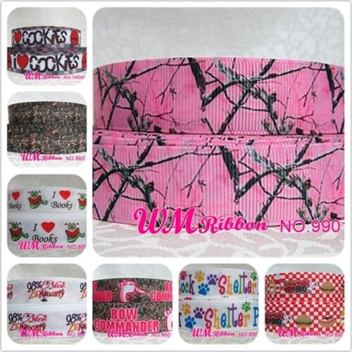 Q&N ribbon 7/8inch 22mm tree on pink printed grosgrain ribbon webbing 50yards/roll for hair tie headband free shipping