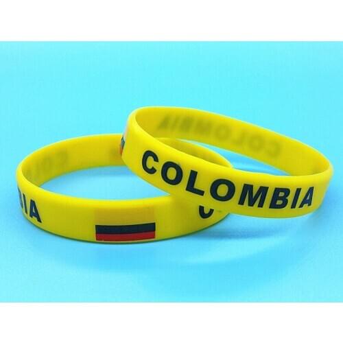 100pcs Colombia Flag Print Silicone Bracelet Men Sports Wristband World Country Wrist Strap Women Rubber Bangle Cuff Accessories