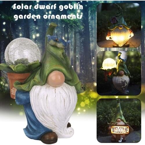 Garden Gnome Statue Resin Gnome Figurine Welcome Sign With Solar LED Lights For Outdoor Yard Garden Decor Jardineria Decoracion