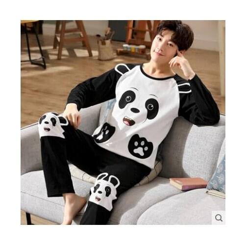 Spring Sleepwear Cute Men Pajamas Women Panda Nightclothes Home Cotton