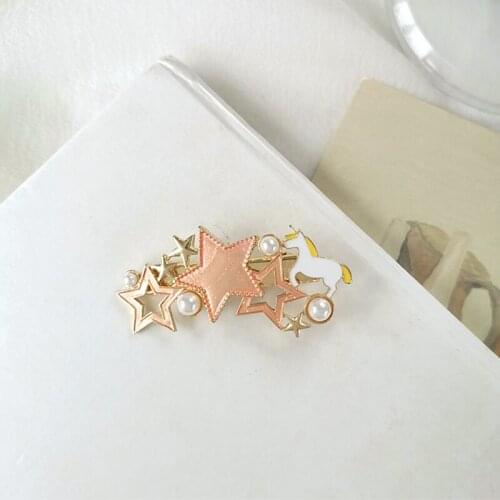 Fantasy girl unicorn hairpin cute star pearl hairpin beautiful side clip bangs clip