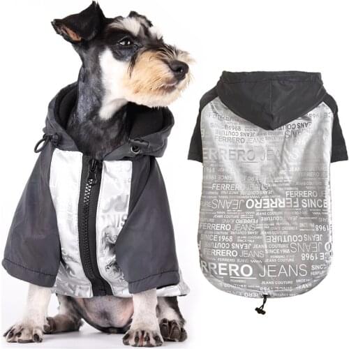 Winter Dog Clothes for Small Medium Dogs Waterproof Winter Rain Jacket Fully Reflective Letter Prints Hooded Pet Coat Windproof