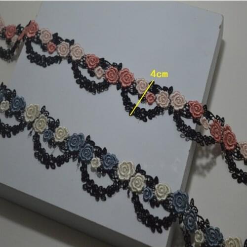 1 Meter/lot Width 4cm Blue Pink Water Soluble Floral Pattern Lace Trim DIY Crafts Supplies Cheongsam Garment Curtain Tassel