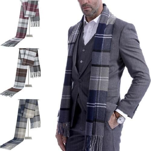 1Pcs Mens Scotland Soft Scarf Wool Check Plaid Winter Warm Shawl Neck Wrap Long Scarf 30 x 190 cm