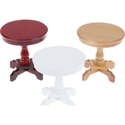1PCS Garden/Room Decoration 1/12 Dollhouse Wooden Furniture Miniature Round Coffee Table Desk Miniatures Pretend Toys