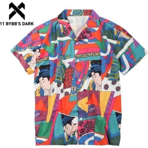 11 BYBBS DARK Summer Vintage Hawaiian Shirts Men Hip Hop Japanese Streetwear Ukiyoe Casual Shirt Man Loose Short Sleeve Shirts