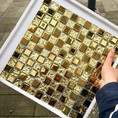 11PCS European Royal Style Electroplated Gold Crystal Glass Mosaic Tiles, Living room golden KTV Mosaic wall background tile