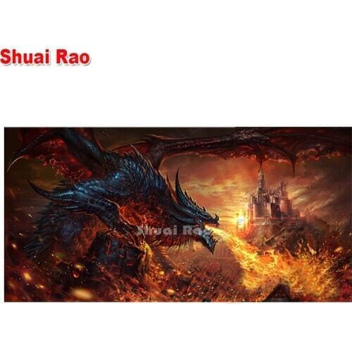 120x60cm Diamond Painting"Fire Dragon"Landscape Cross Stitch Diamond Embroidery fantasy Castle Picture Of Rhinestones Art Kits