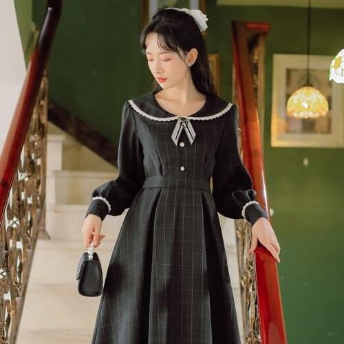 2020 new fashion womens clothing Turn-down Collar Full Vintage dresses dress