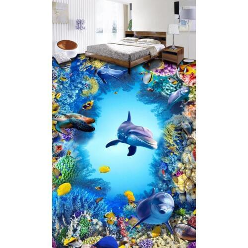 3d flooring wallpaper 3d ocean self adhesive Underwater World wallpapers 3d bathroom Living room bedroom 3d floor
