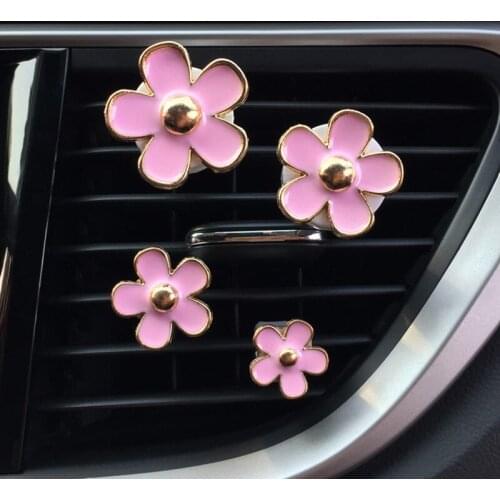 4Pcs Car Air Freshener Perfume Clip Cute Small Flowers Pink Car Accessories Interior Woman Aromatherapy Air Vent Clip