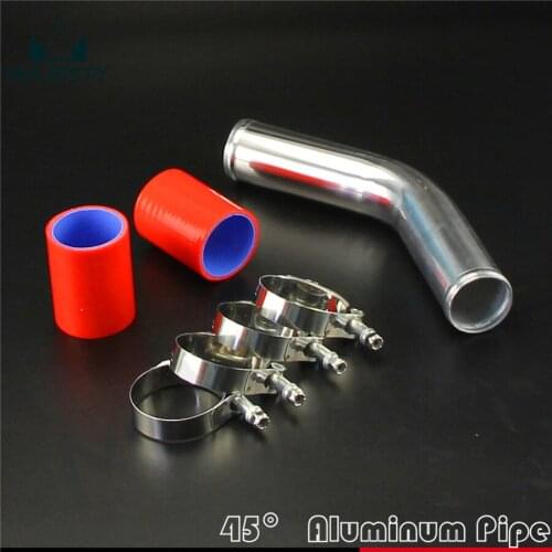 45 degree 57mm 2.25" Aluminum Turbo Intercooler Pipe Piping+silicon hose+T clamps RED