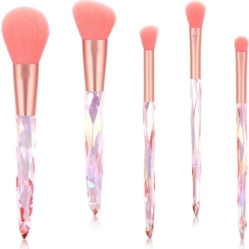 5 sets of makeup brushes, transparent crystal diamond handle, makeup brush set, shaped handle, loose powder brush, beauty tools