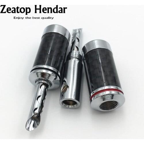 8Pcs High Quality HIFI Silver Plated Carbon Fiber Speaker Cable BFA Banana Male Terminal Jack Plug Audio Connector