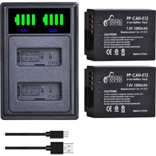 LP-E12 LP E12 LPE12 1080mAh Li-ion Battery +LED USB Dual Charger for Canon EOS M M10 M50 M100 100D Kiss X7 Rebel SL1 DSLR Camera
