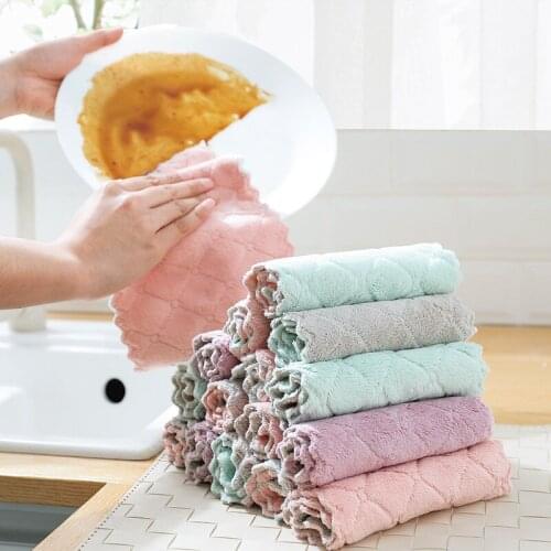 Household Double-Layer Super Absorbent Microfiber Towel Kitchen Dish Cloth Non-Stick Oil Tableware Cleaning Wiping Tools