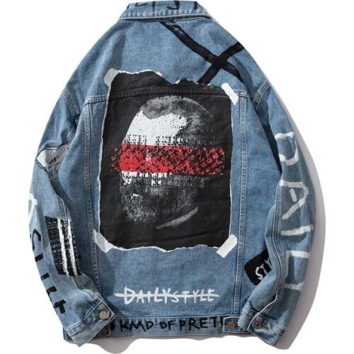 Denim Jacket Soft Cotton Men High Street Turn Down Collar Cowboy Coat Bombing Jacket Hip Hop Soft Fashion Outerwear Loose