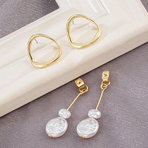 LOVR Elegant Imitation Pearl Drop Earrings for Women Circle Korean Unique Statement Earrings Geometric Designed Wedding Jewelry