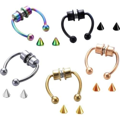 Septum Snag Nose Ring Hoop Nose Septum Stainless Steel Magnet Nose Punk Fake Piercing Body Jewelry Hip Hop Rock Ear Clip Jewelry