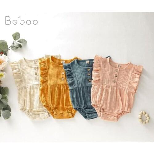 Ins Baby Cotton Bodysuits For Newborn 0-18m Summer And Spring Baby Girls Clothes Solid Color Cute Twins Clothing Home Pajamas